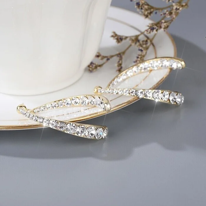 2024 Elegant Rhinestone Drop Gold Silver Earrings For Parties Prom Wedding