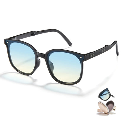 Folding Square Polarized Sunglasses With Portable Pocket Box Case UV400 Protection
