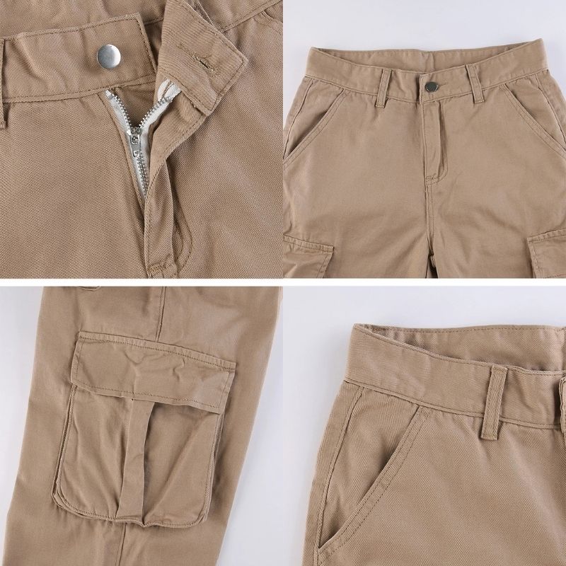 Straight Leg Vintage Baggy Cargo Pants Adjustable High Waist Strap Streetwear Fashion Pants With Pocket