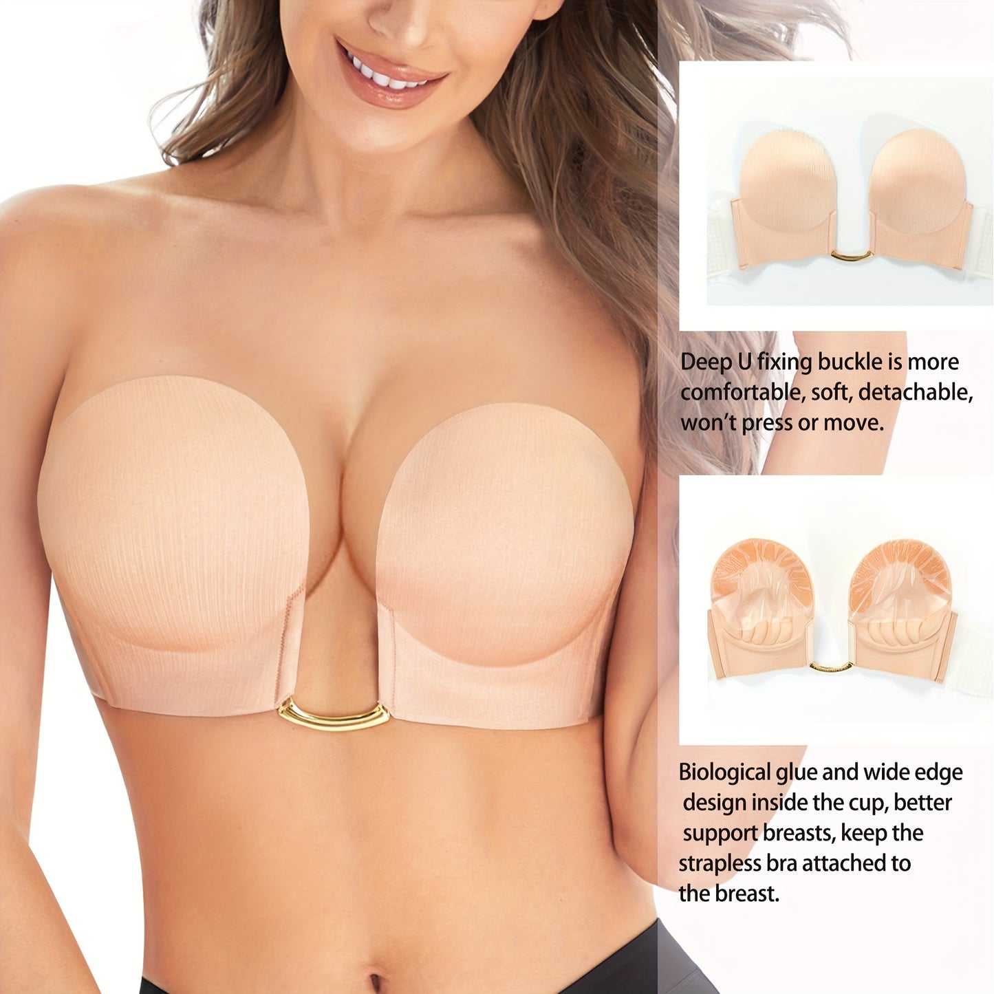Invisible Strapless Backless Push Up Plunge Adhesive Bra