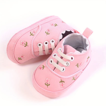 Canvas Toddler Girl Shoes Slip On Anti Skid Newborn First Walkers Floral Walking Shoes