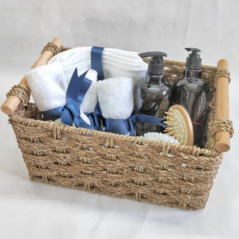 Seagrass Rectangular Basket With Wooden Handles