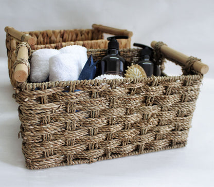 Seagrass Rectangular Basket With Wooden Handles