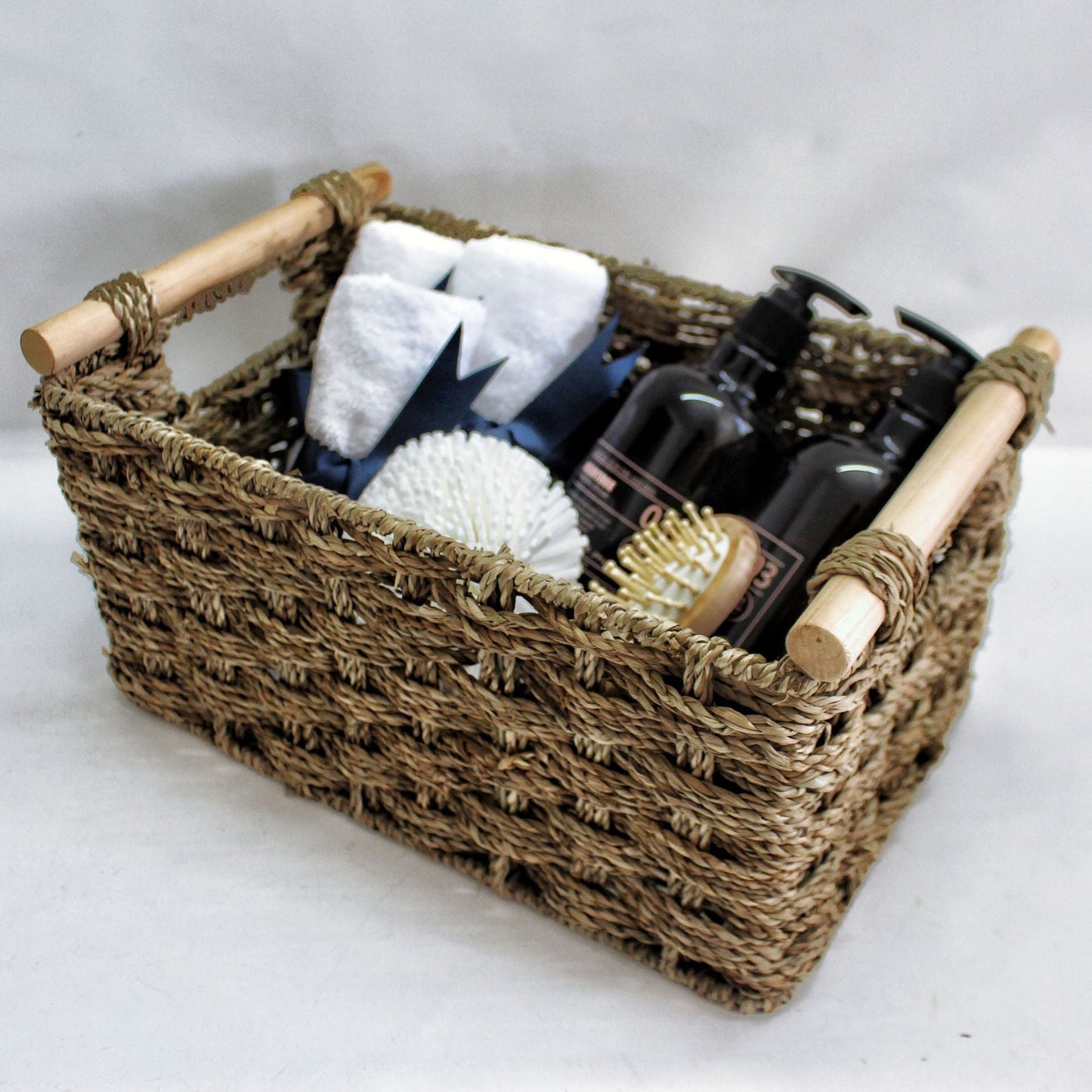 Seagrass Rectangular Basket With Wooden Handles