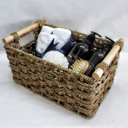 Seagrass Rectangular Basket With Wooden Handles