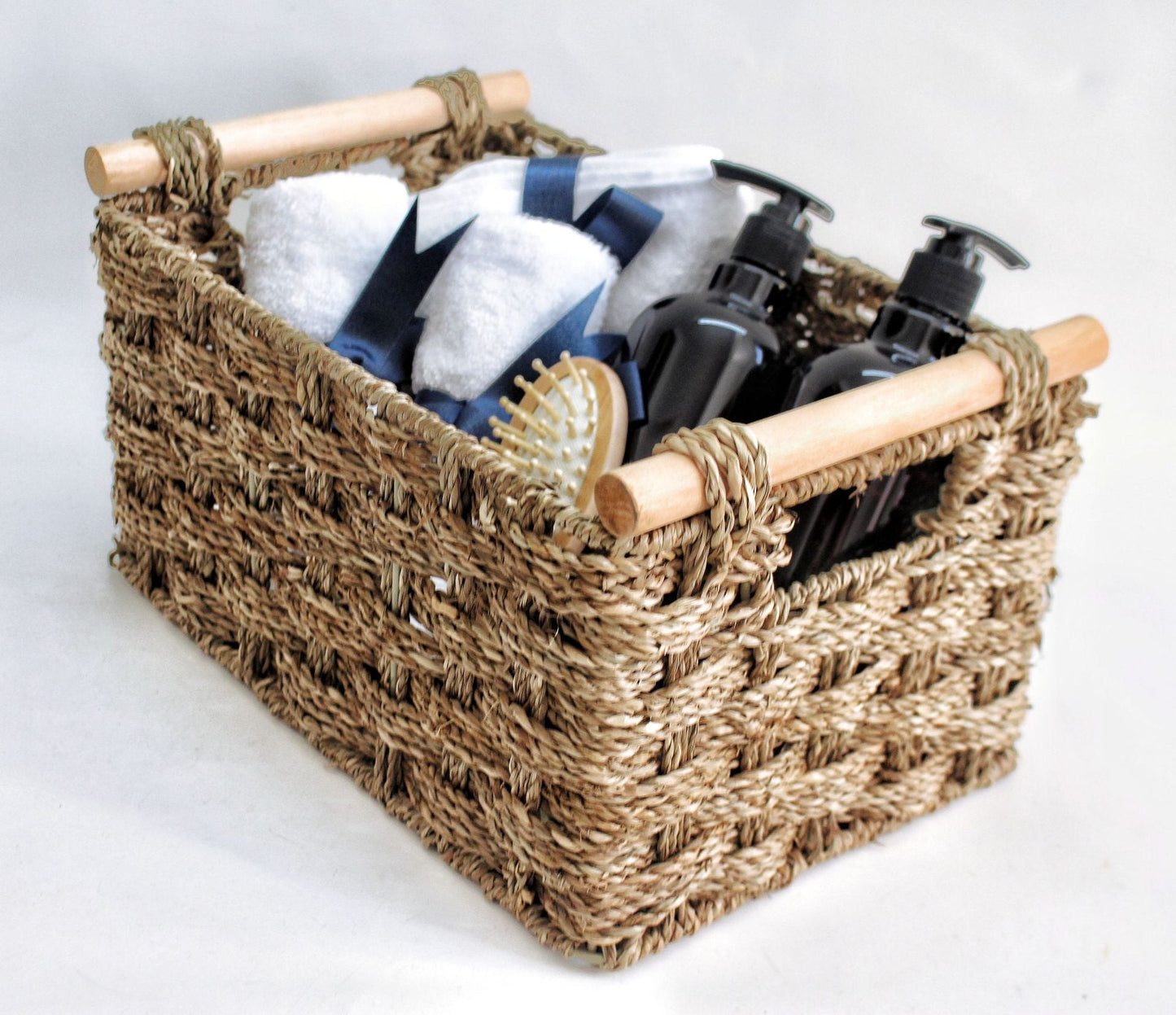 Seagrass Rectangular Basket With Wooden Handles