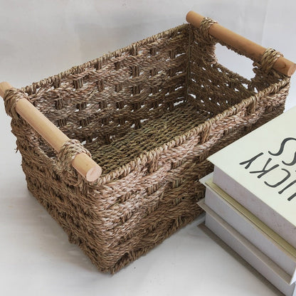 Seagrass Rectangular Basket With Wooden Handles