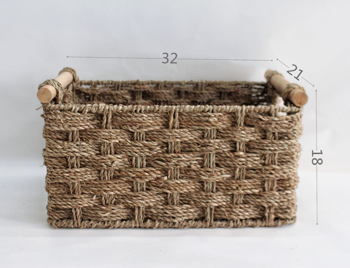 Seagrass Rectangular Basket With Wooden Handles