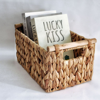 Water Hyacinth Basket With Wooden Handles