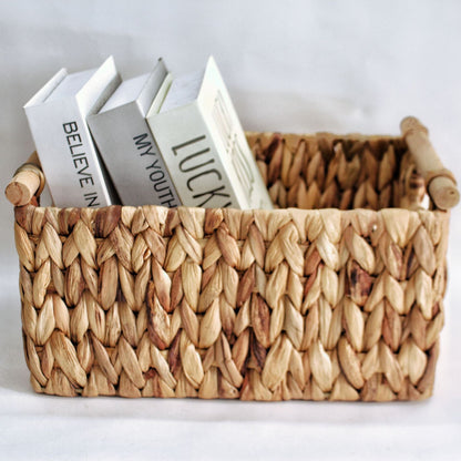 Water Hyacinth Basket With Wooden Handles