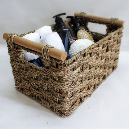 Seagrass Rectangular Basket With Wooden Handles