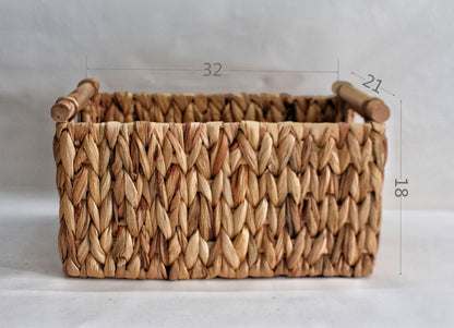 Water Hyacinth Basket With Wooden Handles