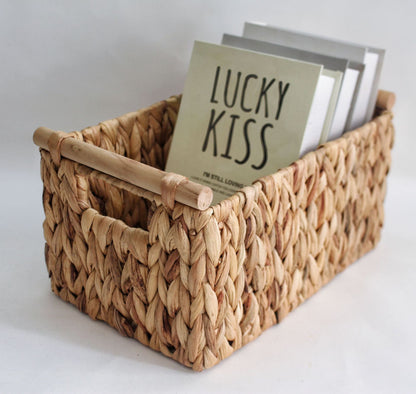 Water Hyacinth Basket With Wooden Handles