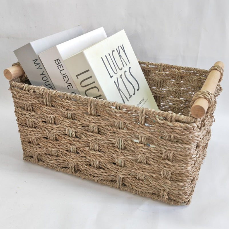 Seagrass Rectangular Basket With Wooden Handles