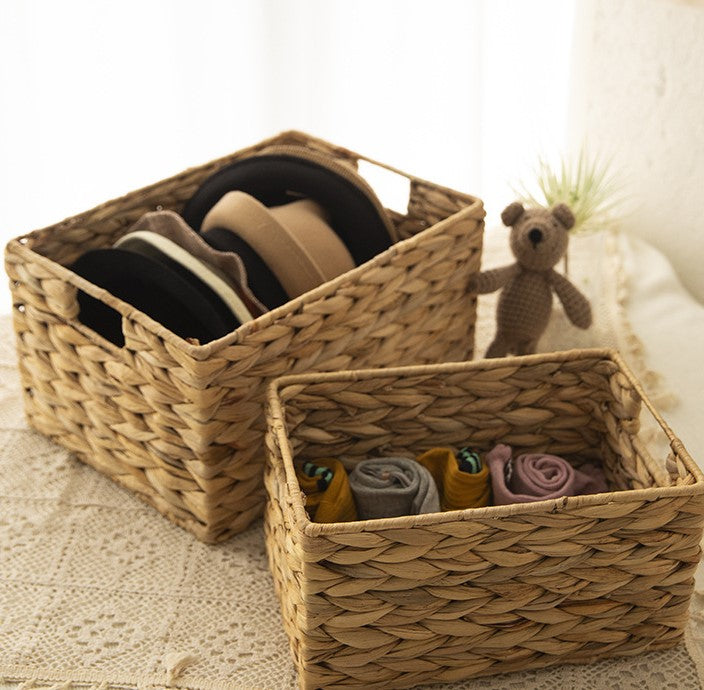 Water Hyacinth Rectangular Organizer Basket With Lining